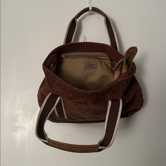 Vintage LL Bean Brown Small Corduroy Canvas Tote Bag With Fox Embroidery Purse - Picture 2 of 5